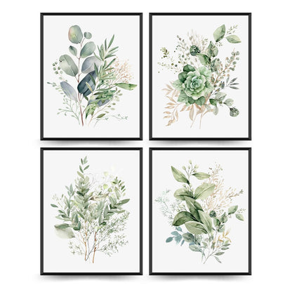 PLKMN Sage Green Botanical Wall Art Set of 4, Modern Wildflower Prints, Floral Plant Decor for Bedroom, Bathroom, Farmhouse, 8x10 Inch, Unframed