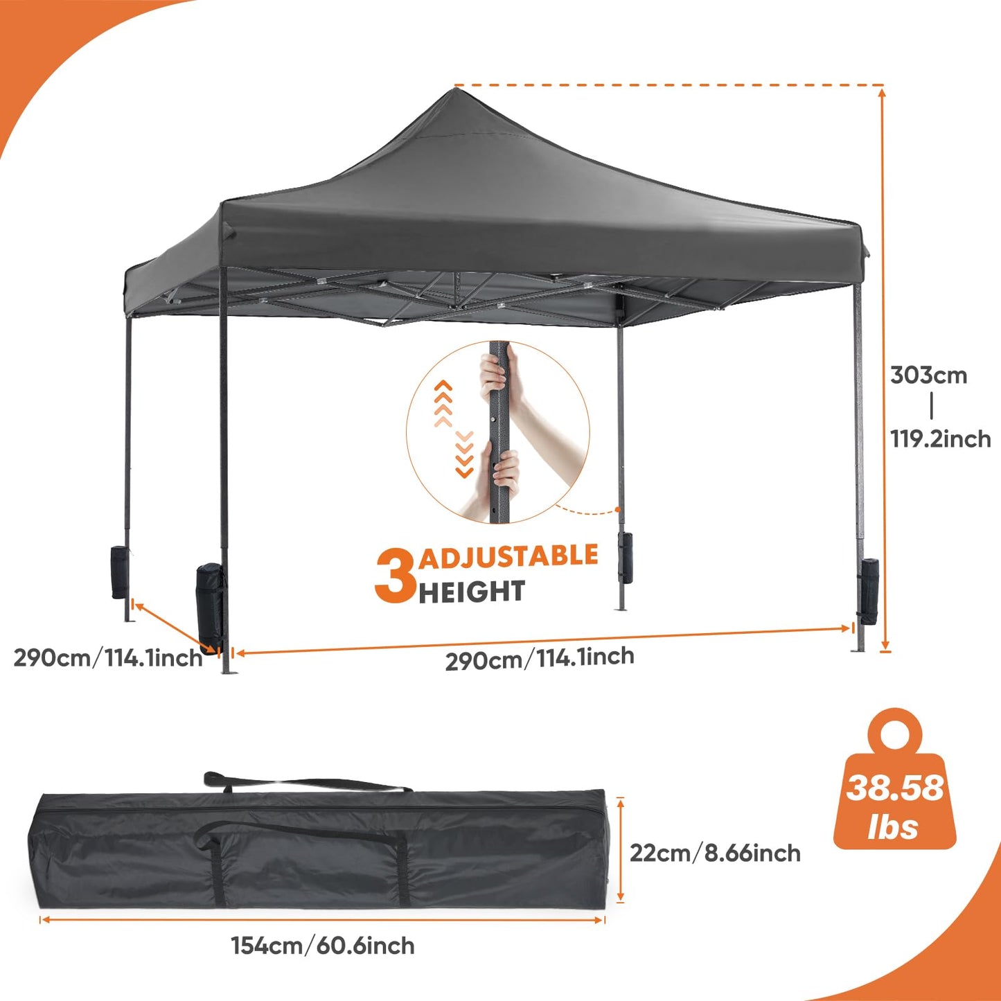 KMFurnila 10x10 FT Pop Up Canopy, Easy Up Canopy Tents for Camping Parties Events, Patio, Beach, Backyard Portable Outdoor Shelter Heavy Duty Instant Sun Shade with Sand Bags