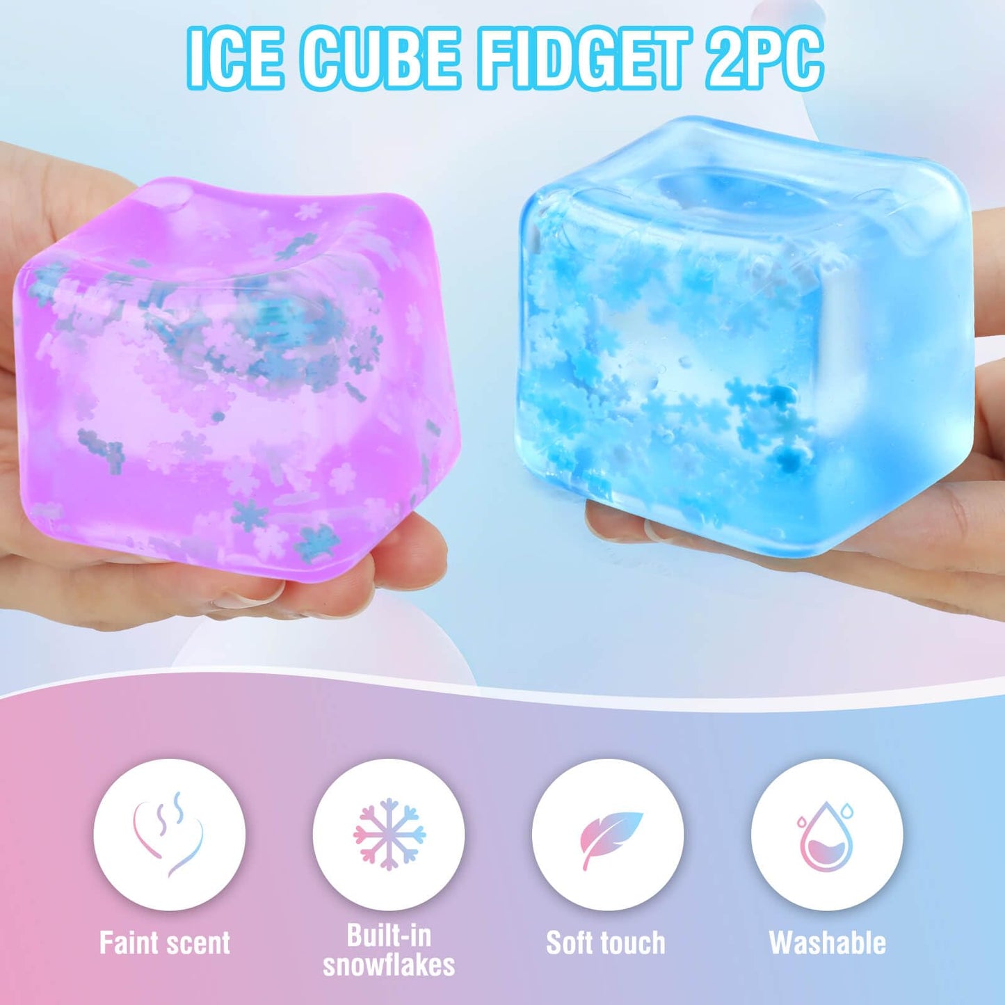 Gretex Fidget Toy for All Ages: 2 Pack Soft Sensory Fidget Ice Cube Stress Ball Squishy Cube Stress Relief Toys for Kids, Teens and Adults Party Favors, Birthday Gift for Kids Age 3+, Blue Purple