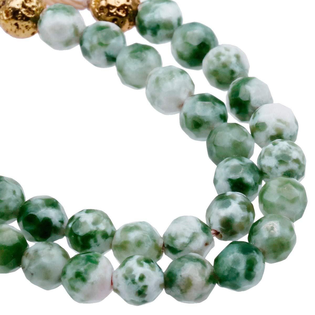 Nupuyai 4mm Faceted Stone Beads Bracelet for Women Men, Adjustable Healing Crystal Chakra Bracelet with Druzy Moon Charms, Green Dalmation Jasper