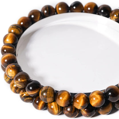 10mm Yellow Tiger Eye Round Bead - 35PCS Bulk Gemstone Beads for Jewelry Making, DIY Bracelets, Necklaces - Includes Crystal Stretch Cord - Stone Beads for Crafting Gifts