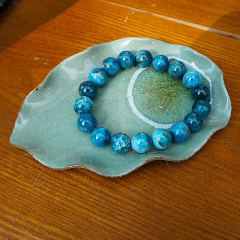 TaHLga 12MM Blue Apatite Crystal Bracelet for Women Men | Natural Throat Chakra Stone | Weight Management & Manifestation | Fits for 7-7.5" Medium Wrist Size