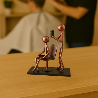 GUTE Hairdresser Craft Handmade Figurine 4.25" L x 4.25" H Recycled Metal Sculpture & Hand Welded Bronze Finish Art Gift Barber Shop Decor, Salon Desk Accessories & Hairstylist Appreciation Gifts
