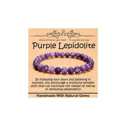 CHCCOYE 6mm Natural Healing Gemstone Bracelet Handmade Yoga Stretch Elastic Bracelet Stress Relief Crystal Jewelry for Men and Women (6mm, Purple Lepidolite)