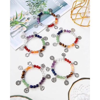 AITELEI 7 Chakra Healing Bracelets with Real Stones Gemstone Healing Chakra Bracelet Yoga Meditation Bracelets for Protection, Energy Healing