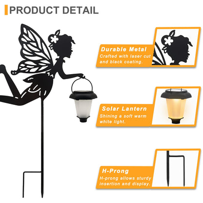 Solar Fairy Garden Stake Decorative Lantern, 2 Pack Metal Fairy Angel Garden Silhouette Lights for Lawn, Pathway, Patio, Yard Outdoor Decor