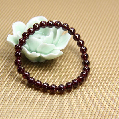 Angelstones Handmade Natural Red Garnet Healing Gemstone 6mm Round Beads Stretch Crystal Bracelet 7 Inch Unisex