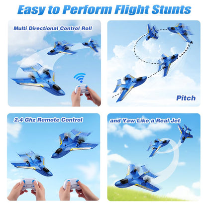 RoofWorld RC Water Plane,RC Airplane for Water Land and Air, Remote Control Airplane Flying Fighter Toys,2.4GHz 6-axis Gyro Stabilizer RTF Glider Aircraft Jet for Kids Adults Beginners Boys (Blue)