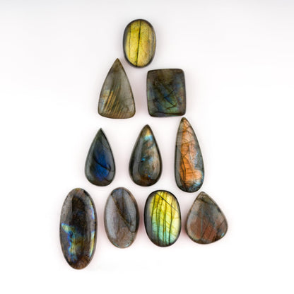 CRYSTALINES 10pcs Wholesale Natural Labradorite Gemstones Cabochon, Bulk Spectrolite Polished Stones, DIY Jewelry Making, Chakra Healing Crystals, Wire Wrapping, Assorted Loose Supply