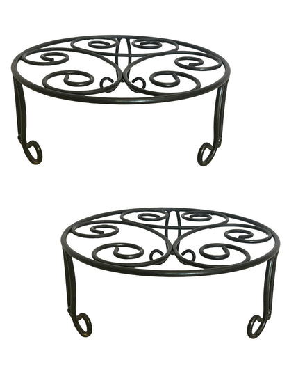 ILTreFlo 2 Pack Iron Plant Stand Low Profile,13 Inch Diameter Wide Round Metal Flower Stand for Indoor Outdoor Large Plants, Short Heavy Duty Display Holder for Wide Pots, Patio Garden Home Decor,Rustproof Matte Black(2 Pack 13 Diameter 5 inches Tall Blac