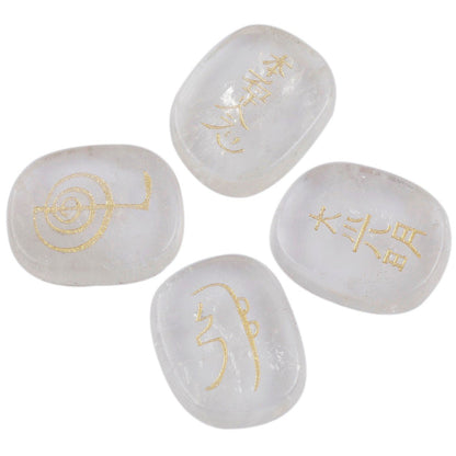rockcloud Healing Crystal Rock Quartz 4pcs Engraved Chakra Stones Palm Stone Reiki Balancing