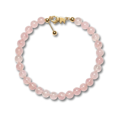 BANANE LAB Rose Quartz Bracelet | DIY Customizable Design | Natural Madagascar 6mm Pink Crystal Beads on 14k Gold Plated Chain | Adjustable Gemstone Heart Chakra Love & Healing Jewelry Gift for Women