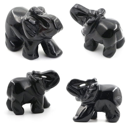 Ouubuuy Black Obsidian Crystal Elephant Pocket Guardian Figurine Elephant Statue 1.5 inch for Healing Reiki Spiritual Gift Cute Meditation Office Room Desk Decor