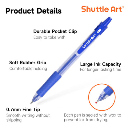 Shuttle Art Blue Gel Pens, 20 Pack Retractable 0.7mm Medium Point Rollerball Blue Ink Pens Smooth Writing with Comfortable Grip for Writing Journaling Taking Notes Office School Home