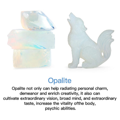 LEADGEM 2.0" Opalite Wolf Statue Gifts Healing Crystal Decor Big Tail Wolf Figurines Wolve Statue,Hand Carved Healing Stone Wolf Stone Sculpture Ornaments Top Colletctible