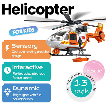 ANJARU Helicopter Toy with Lights and Sound,Simulative Rescue Helicopter Toddler Kids Toys for Kids Aged 3 4 5 6 Pull-Back Propeller Army Toys Toddler Kids Boys Gifts (Rescue-Helicopter)