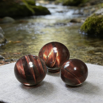 AierCrystal Natural Stone Crystal Sphere Feng Shui Home Decoration Ball Positive Energy Scrying Orb for Meditation Tool for Spiritual Space Purification Globe Diameter 5-6cm Red Tiger's Eye Sphere