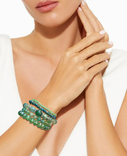 Noessla Beaded Boho Stretch Bracelet Colorful Stackable Crystal Beads Bracelets Trendy Costume Jewelry Mothers Day Gifts for Women(21-Green)