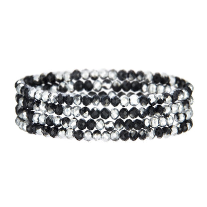 Noessla Beaded Boho Stretch Bracelet Colorful Stackable Crystal Beads Bracelets Trendy Costume Jewelry Mothers Day Gifts for Women(Black and Silver)