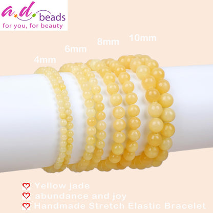 AD Beads Handmade Gemstone Stretch Elastic Bracelet Crystal Healing Reiki Nature's Beauty and Spiritual Essence Unisex (6mm, Yellow Jade (Abundance and Joy))