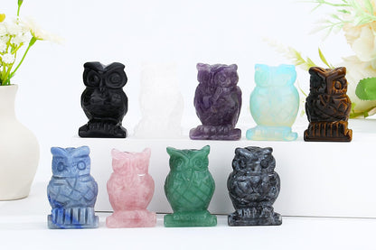 YATOJUZI 2” Owl Decors Natural Tiger's Eye Crystals Stones Cute Decor Polished Hand-Carved Sculpture Statue Figurines Gemstone Home Office Desk Decoration Reiki Energy Gifts