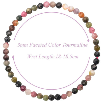 MASSIVE BEADS Natural Genuine Gemstone Beads Healing Crystal Chakra Reiki Jewelry Faceted Round Beads Bracelets (Color Tourmaline A, 3mm)