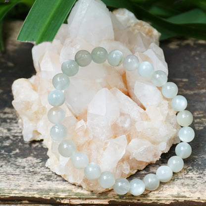 OwizJade 8MM Green Moonstone Bracelet, Unisex Natural Gemstone Round Beads Stretch Bracelet Healing Crystal Beads, A for Women Men