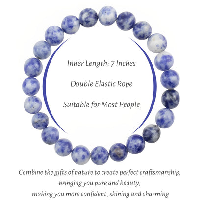 Clearain Natural Gemstones Bracelet 8mm Chakra Round Beads Energy Power Crystal Reiki Healing Elastic Stretch 7 Inch for Women Men Unisex（Blue Dot）
