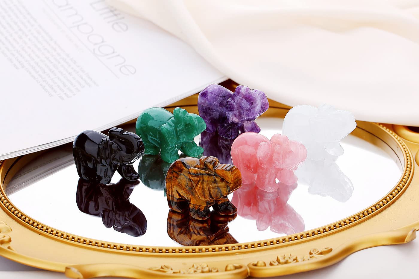 QINJIEJIE Opalite Elephant Crystals Luck Elephant Decor Pocket Crystal Statue Moonstone Guardian Stones Figurine Office Hippie Room Cute Desk Gem Decor Spiritual Love Gift Christmas Stocking Stuffers