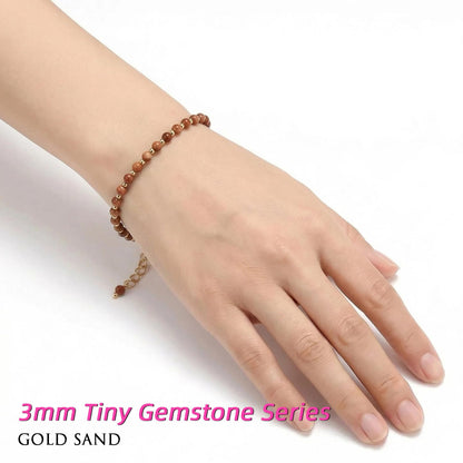 Morchic 3mm Goldstone Natural Gemstone Beaded Bracelet for Women, Dainty Tiny Charm Jewelry, Adjustable 7.1-8.6", Ideal Birthday Holiday Gift