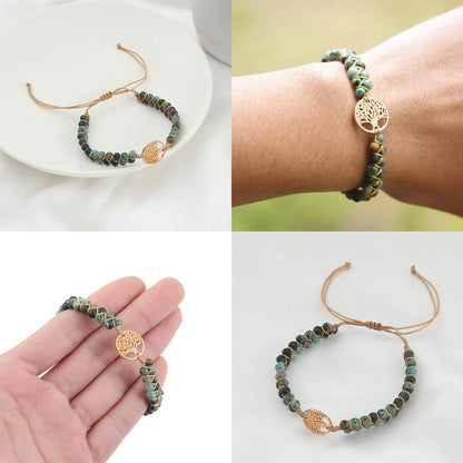 Jinxiuge Tree of Life Turquoise Stone Bracelet for Women Handmade Braided Layered Bead Bracelet with Black Gift Box