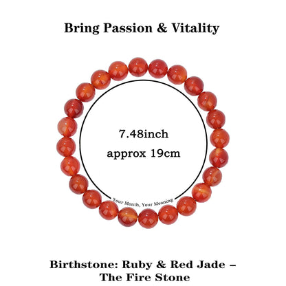 Naupyal July Birthstone Bracelet for Women Men,Red Jade Natural Stone Beaded Bracelets,Healing Crystal Gemstones Stretch Bracelet Stress Relief Month Bracelet Birthday Jewelry Gifts