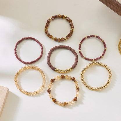 YEOSMINE Boho Heishi Clay Beaded Stretch Bracelets Stack For Women, Preppy Teens Friendship Gold Bracelets Cute Beach Surfer Accessories Bulk Set Trendy Fashion Jewelry