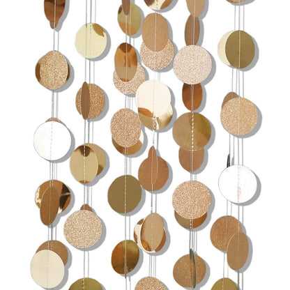 6 Pcs Glitter Champagne Gold Paper Circle Dots Garland (52 Feet) Party Hanging Bunting Birthday Party Decorations Engagement Party Bridal Shower Wedding Baby Shower Christmas Supplies Photo Backdrop