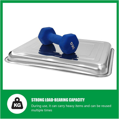 RooTrimmer 10 Pack Large Stainless Steel Seedling Trays, Heavy Duty Metal Water Catch Trays for Nursery Pots Transplant, Seed Germination & Propagation Flats (17.5 inch×13.56 inch, 1.18" Height)
