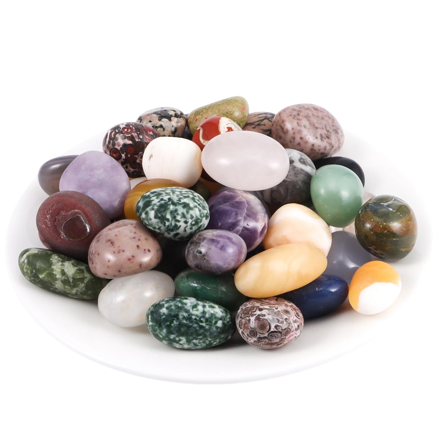 Polished Mixed Healing Crystal Stones Set, 1LB Handpicked Tumbled Rocks Gemstones for Energy Reiki, Meditation, Vase Filler Landscape, Bottom Decoration, Home Decor