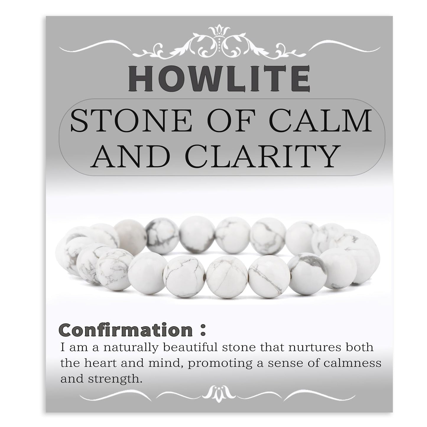 Bymitel 8mm Howlite - Handmade Reiki Gemstone Stretch Bracelet, Natural Beauty & Spiritual Essence, Crystal Healing for Unisex Adults