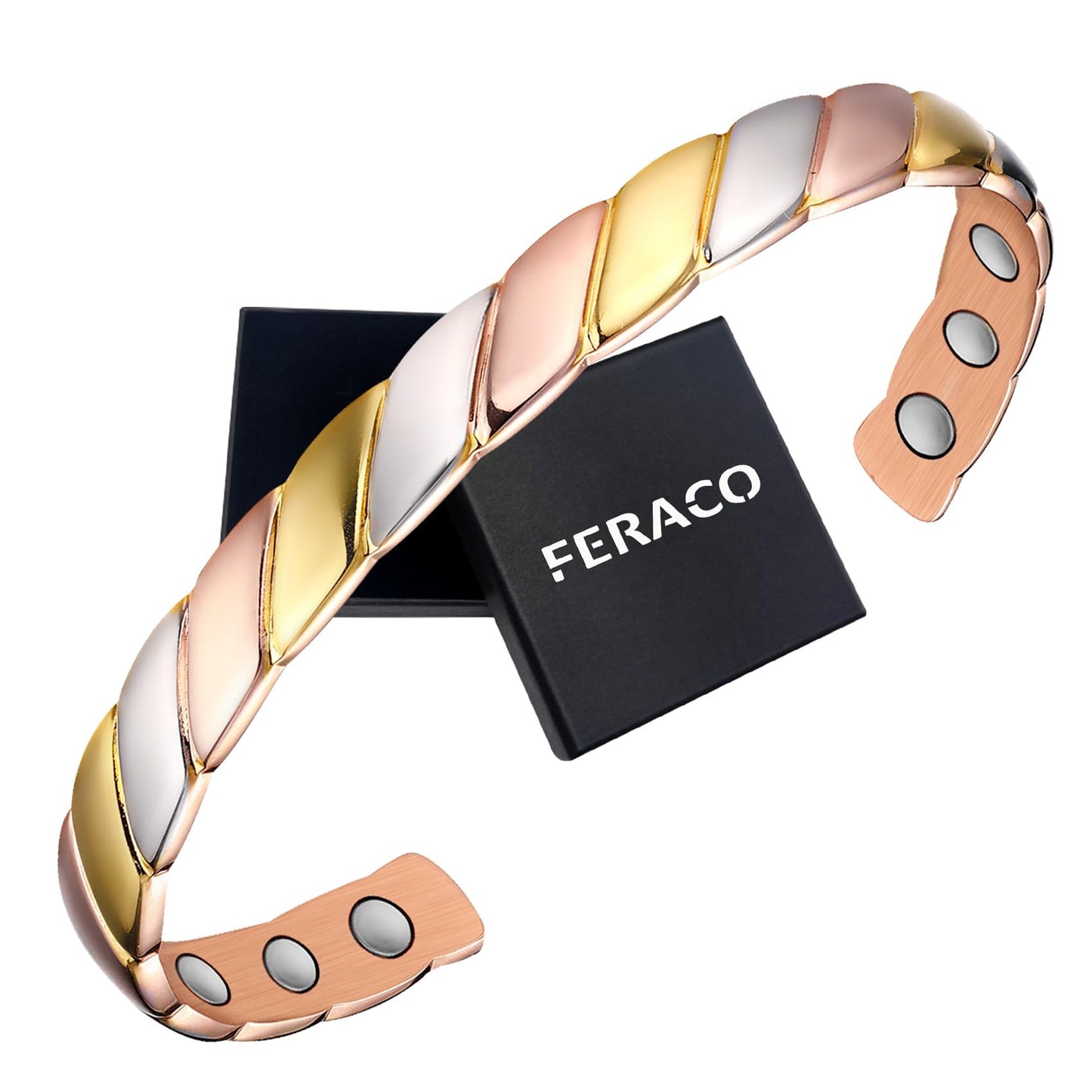 Feraco Copper Magnetic Bracelet for Women, Fashionable Braided Cuff Bangle with 3500 Gauss Magnets, 99.99% Pure Copper Jewelry Gifts