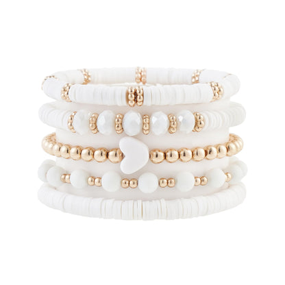 RISHEGAE Heishi Beaded Stretch Bracelets for Women Stackable Polymer Clay Beads Bracelets Friendship Boho Summer Beach Bracelet Jewelry Set