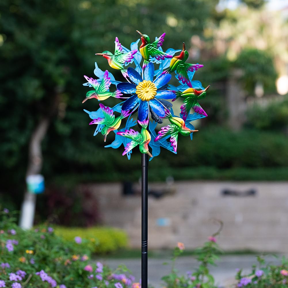 Viveta Outdoor Wind Spinners, Hummingbird Garden Windmill Decorative Wind Sculpture,Metal Yard Art for Patio Lawn Garden