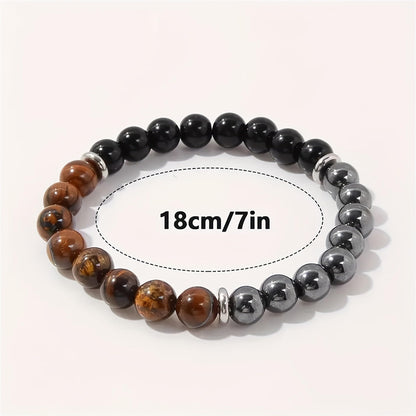 Triple Protection Healing Crystal Beaded Bracelet – Tiger Eye, Black Tourmaline & Hematite Natural Stone Jewelry – Strength & Positive Energy Gift for Men & Women – Christmas & Anniversary