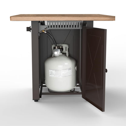 Outdoor Fire Tables, 50,000 BTU Patio Fire Pit Table Prop ane Fireplace for Backyard, Deck, Multi-Use Square Gas Fire Pit with Lid & Lava Rock, Table Top Firepit, Wood Table and Mocha Base