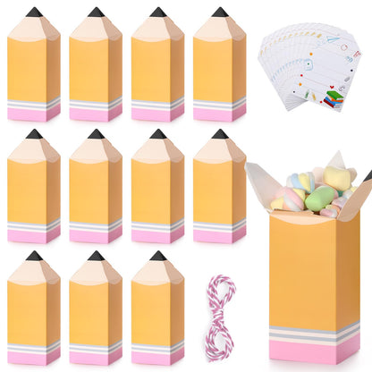 Sinasasspel 12Pcs Back to School Pencil Gift Boxes with Cards Thank You Teacher Candy Gift Boxes Pencil Treat Boxes for Teacher Appreciation School Classroom Party Favor Supplies