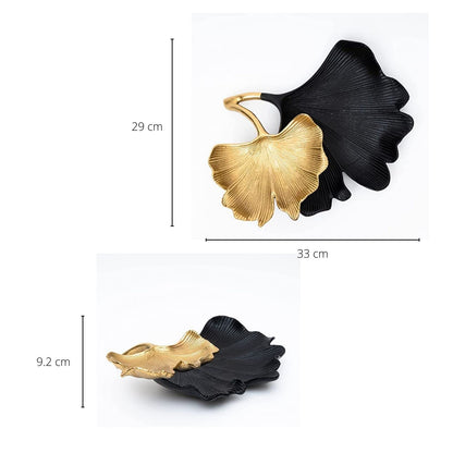 GUTE Large Decorative Black & Gold Ginkgo Leaf Tray for Serving Fruits, Appetizers - 2 Tier Centerpiece Home Decor Elegant Serveware Charchuterie Catch All for Entertaining, Wedding Gifts 11.5x13