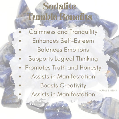 Karma Gems Sodalite Tumbled Stones Natural Crystal Kit for Reiki Healing Crystal Polished, Tumble Stones, Chakra Balancing, Reiki Gift, Home Decor (15-25 MM)