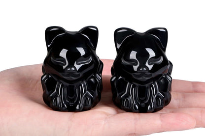 LAIDANLA 2" Black Obsidian Fox Figurine Healing Crystals Fox Statue Hand Carved Natural Gemstone Polished Reiki Spiritual Pocket Animal Sculpture Home Office Room Desk Decor