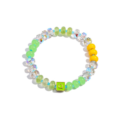 SLYAIH Colorful Beaded Initial Bracelets for Women Boho Crystal Beaded Elastic Stretch Bracelet A-Z Letter Bracelet Handmade Jewelry Gifts for Women