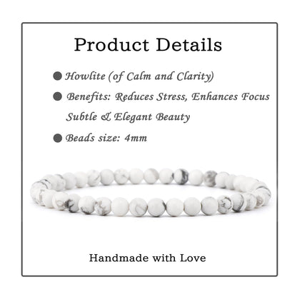 Bymitel 4mm Howlite - Handmade Reiki Gemstone Stretch Bracelet, Natural Beauty & Spiritual Essence, Crystal Healing for Unisex Adults