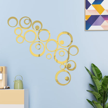 24 Pieces Wall Stickers Acrylic Circle Mirror Removable Mirror Wall Decoration Wall Decals Murals for Home Living Room Bedroom Decor (Gold-Circle)