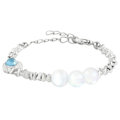 NINATY Beaded Bracelets for Women Dainty White Moonstone Bracelet Adjustable Crushed Silver Bead Bracelet Stretch Trendy Handmade Elastic Bracelets Statement Jewelry Gifts for Christmas Birthday Party